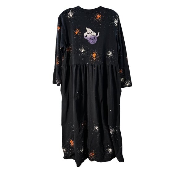 Vintage-Inspired Long Black Halloween Dress W/ Ghost & Boo Print Splatter Design - Picture 4 of 10